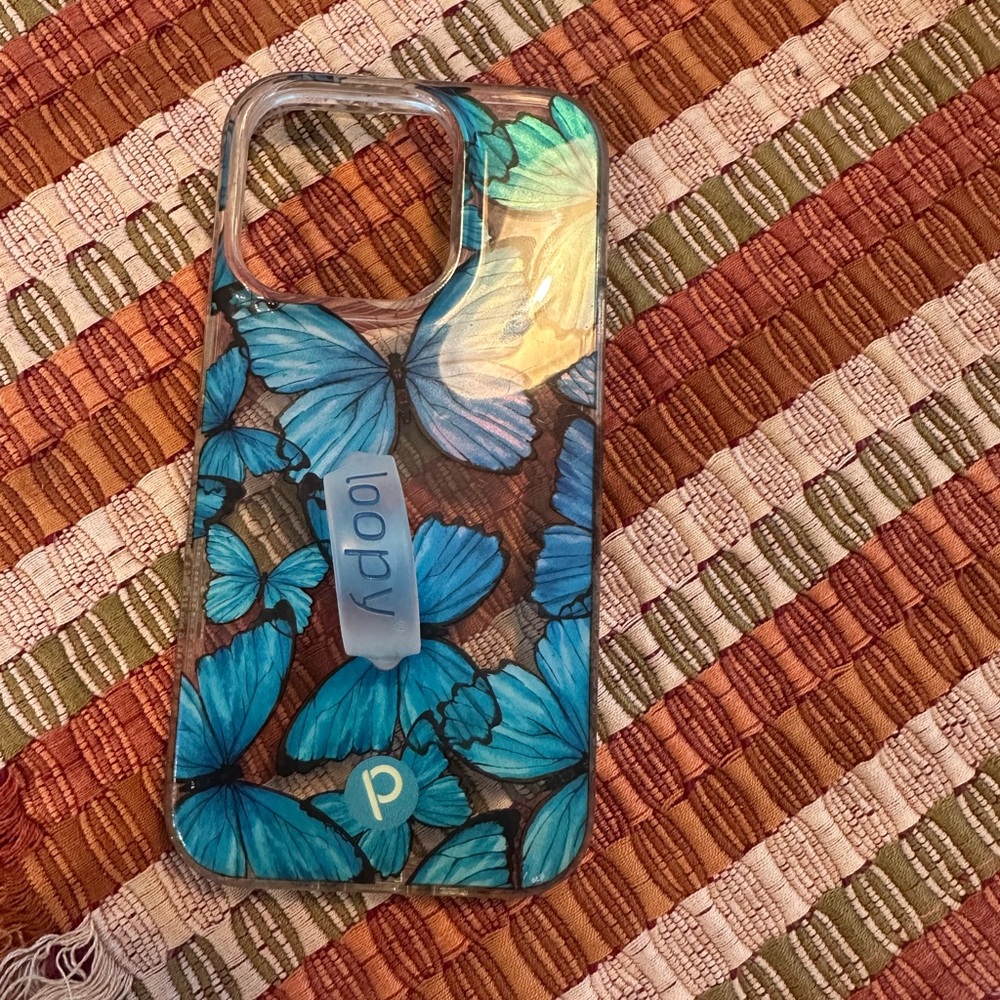 Loopy Case Teal Butterfly iPhone 14 Pro Case